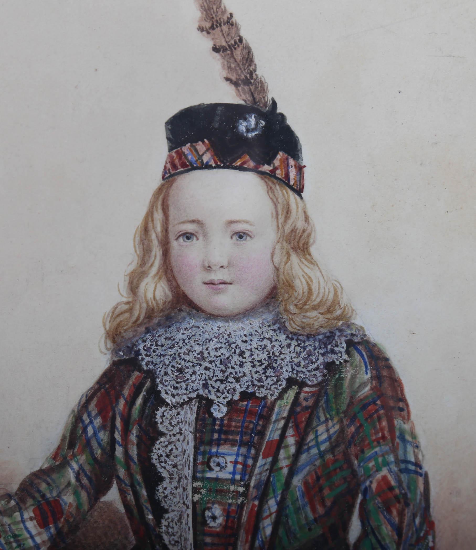 W. T. Bracewell - Acquerello del 1855 incorniciato, Ritratto in Tartan in vendita 3