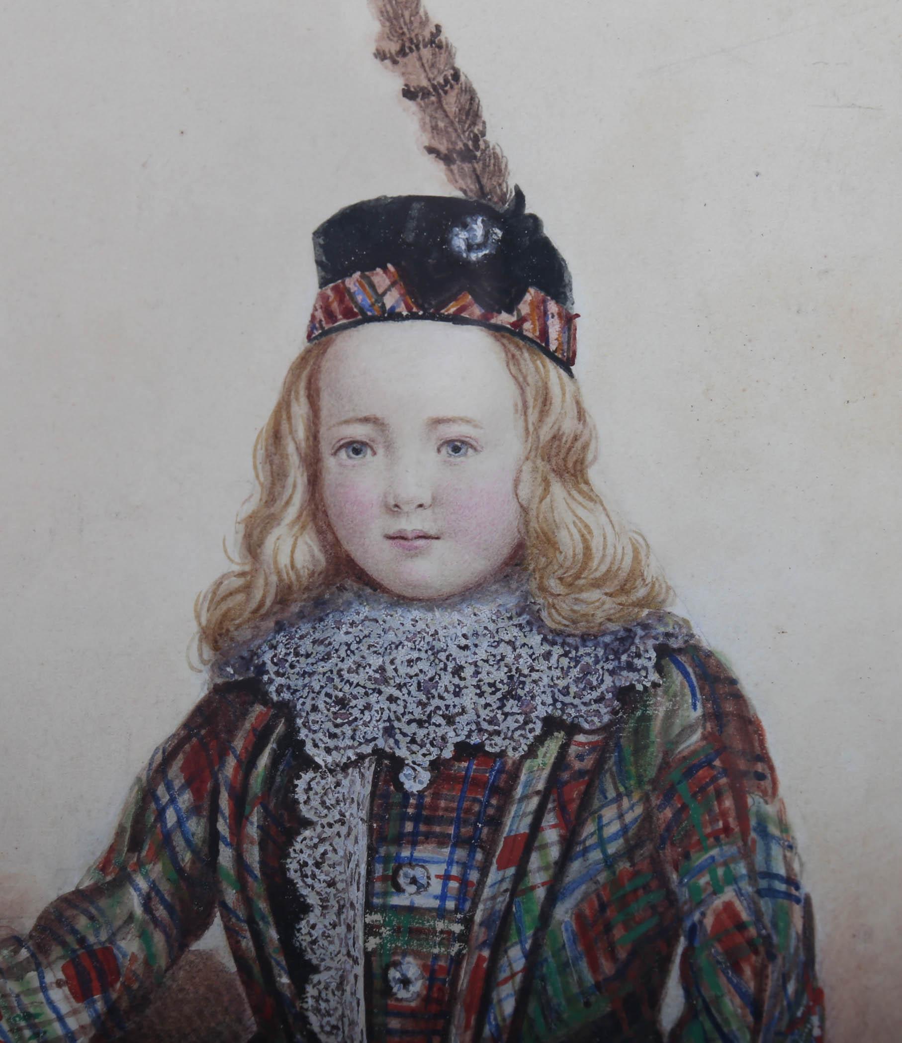 W. T. Bracewell – gerahmtes Aquarell, Porträt in Tartan, 1855 im Angebot 3