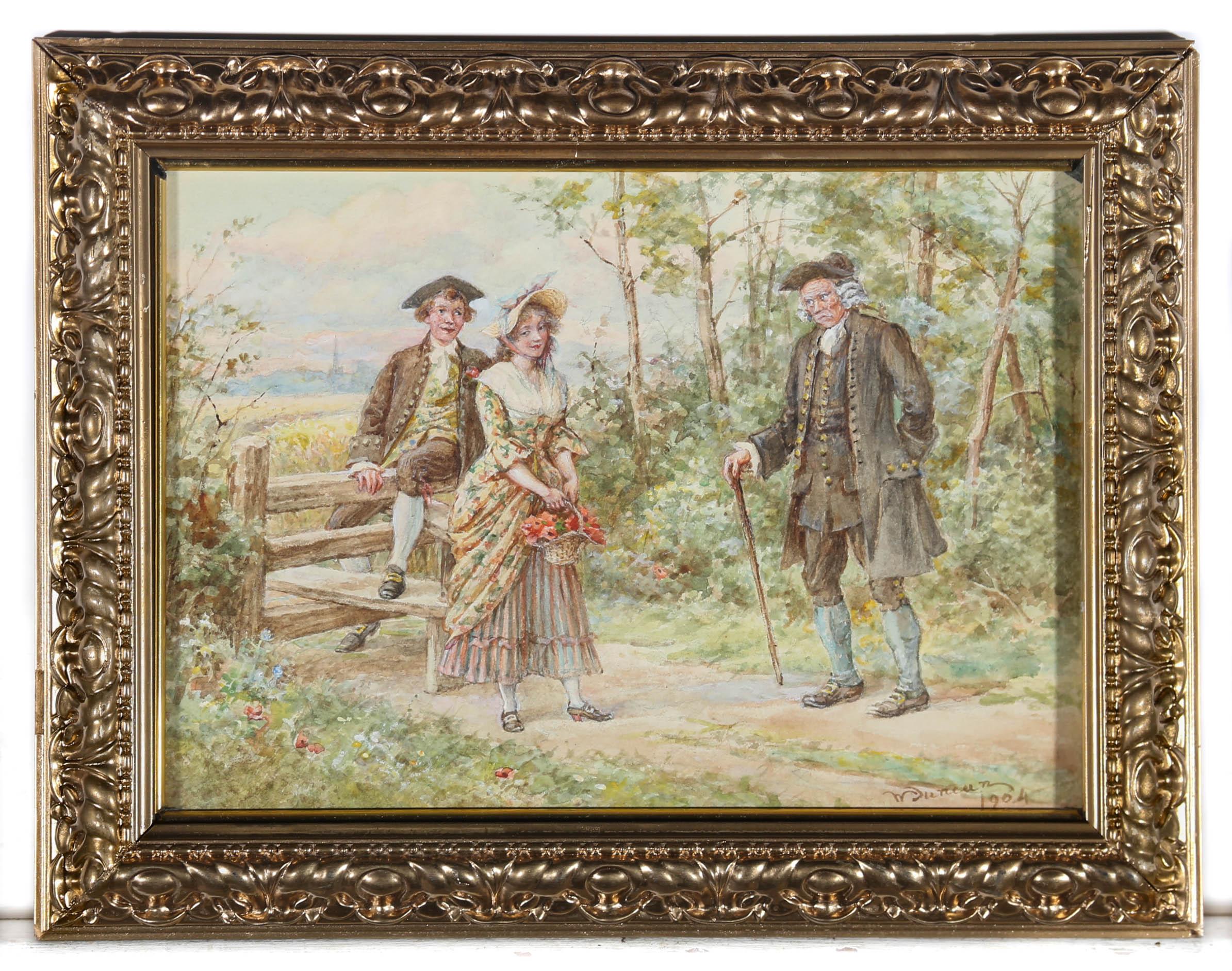 Walter Duncan (1848-1932) - 1904 Watercolour, Meeting at the Stile For Sale 1