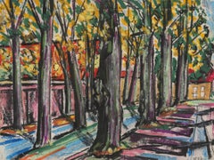 J. V. - French School 1957 Pastel, Pathway of Trees