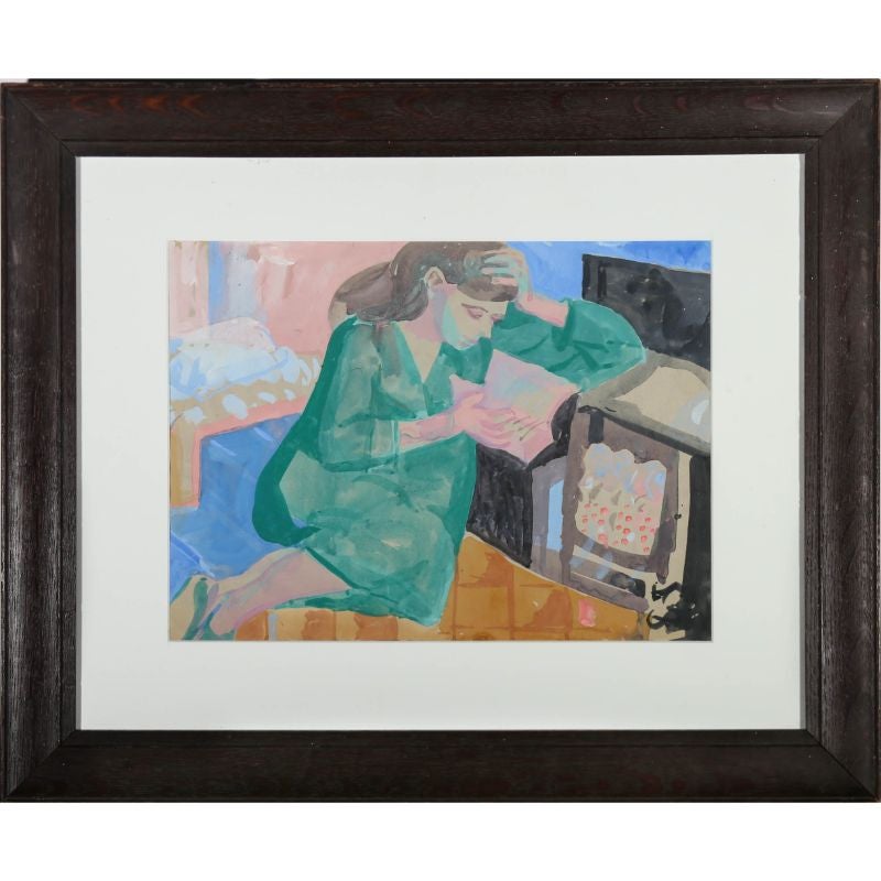 Austin Taylor (1908-1992) - Framed Mid 20th Century Gouache, Reading by the Fire