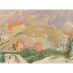 Austin Taylor (1908-1992) - Framed Mid 20th Century Gouache, Acropolis of Athens