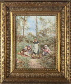 Walter Duncan (1848-1932) - Framed 1905 Watercolour, Foraging with Friends