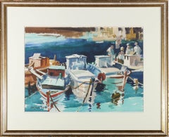 Vaughan Gwillim Bevan - Framed 20th Century Watercolour, Fishing Boats Greece
