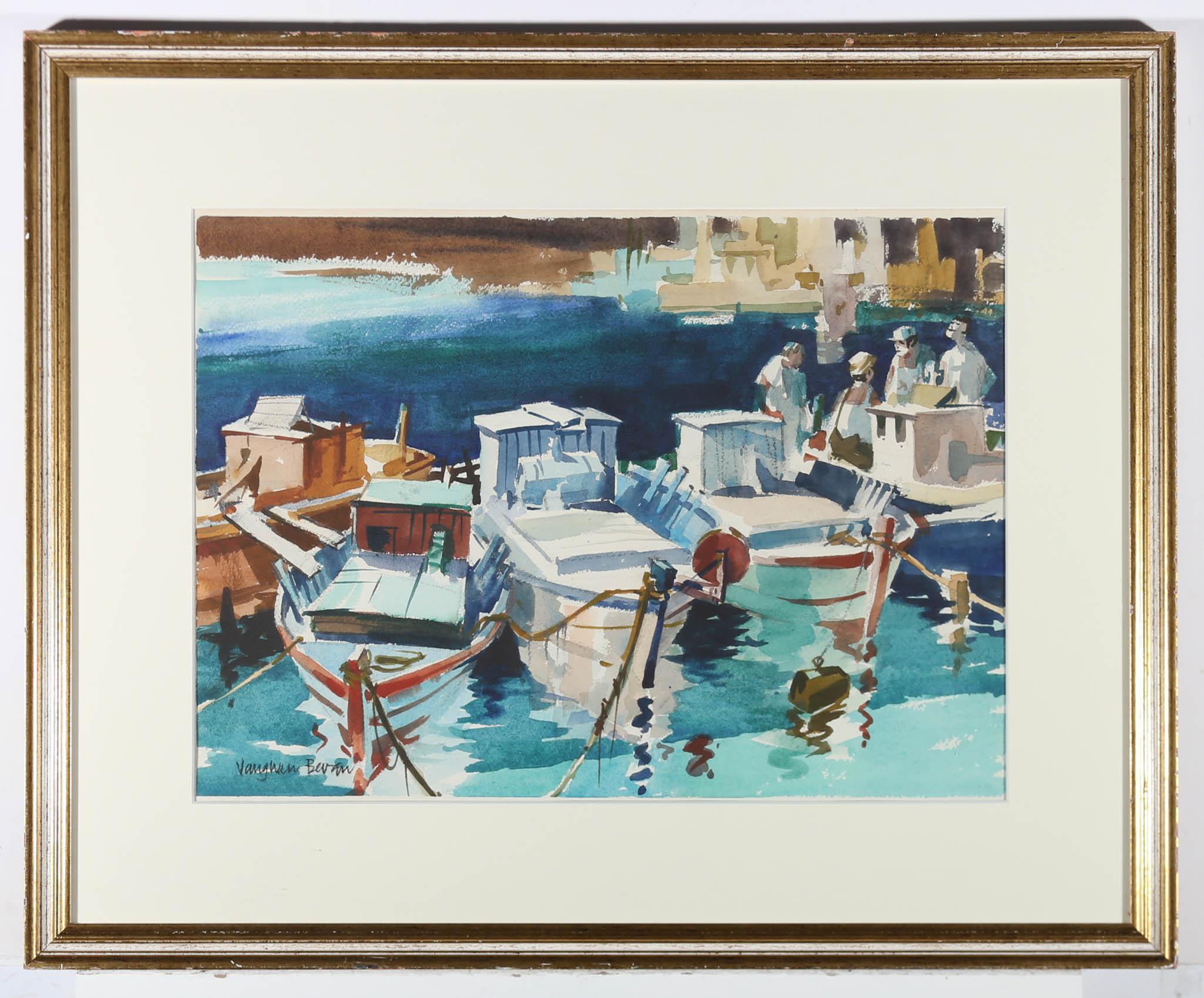 Vaughan Gwillim Bevan - Framed 20th Century Watercolour, Fishing Boats Greece For Sale 2