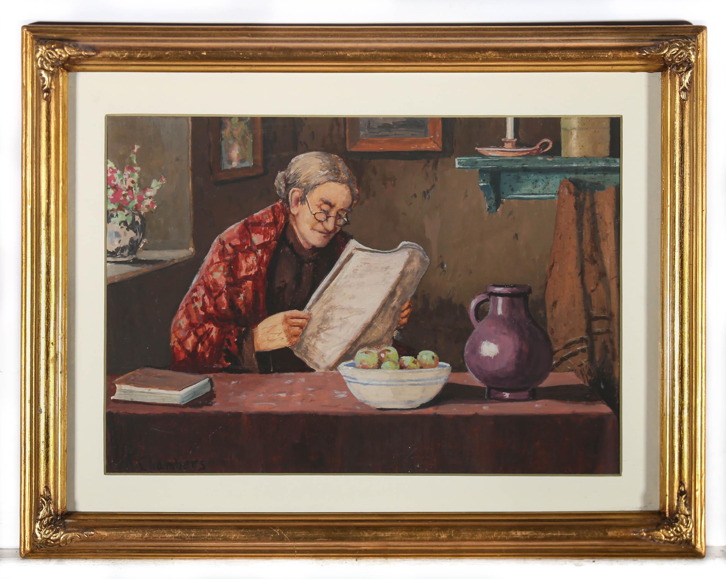 A. Chambers - Framed Early 20th Century Gouache, Today's Paper For Sale 2