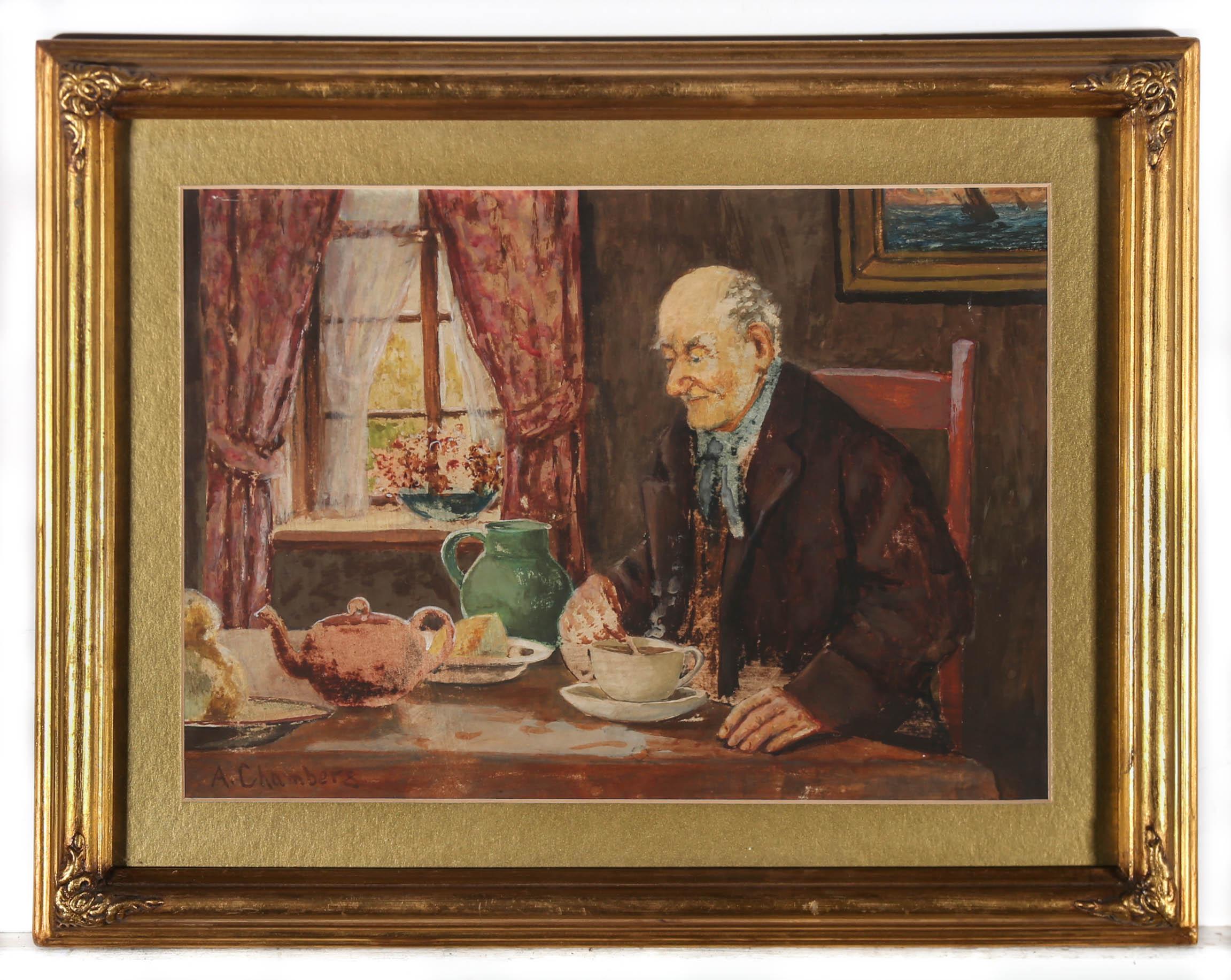 A. Chambers - Framed Early 20th Century Watercolour, Afternoon Tea For Sale 1