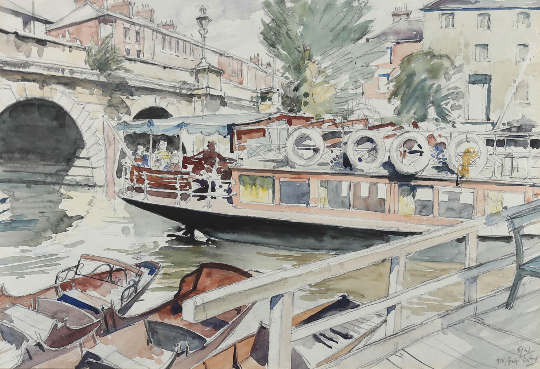 E.J.W - Framed 20th Century Watercolour, Folly Bridge - Art by Unknown