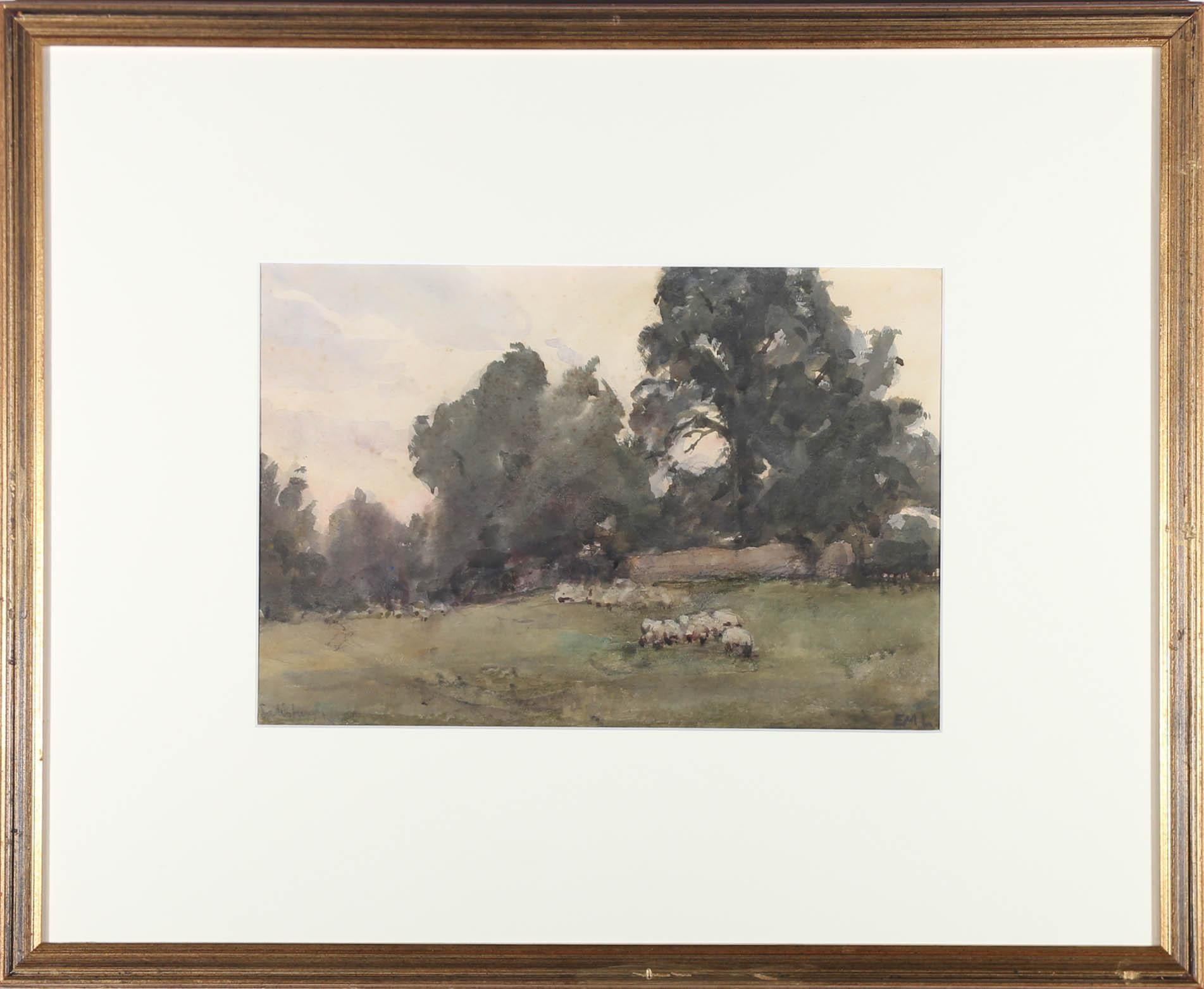 Unknown Landscape Art - EML - Framed Late 19th Century Watercolour, Suffolks Grazing