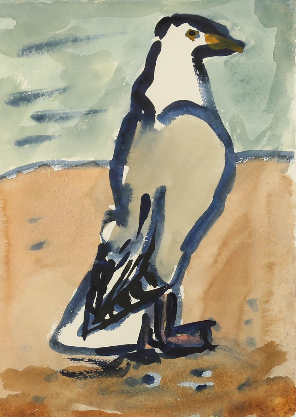 Gerahmtes zeitgenössisches Aquarell von Michael Davies (geb. 1947) mit weißem, tailliertem See Gull im Angebot 1