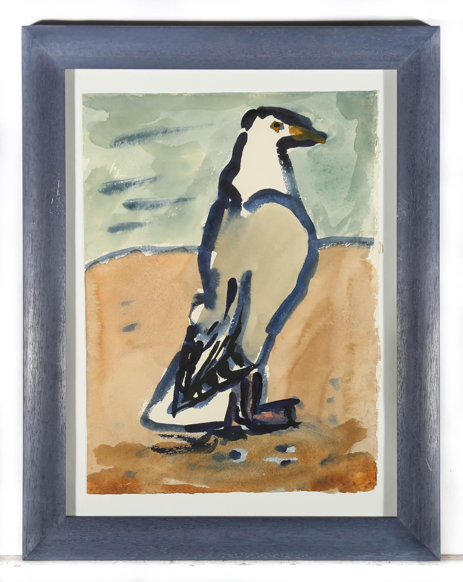 Gerahmtes zeitgenössisches Aquarell von Michael Davies (geb. 1947) mit weißem, tailliertem See Gull im Angebot 2