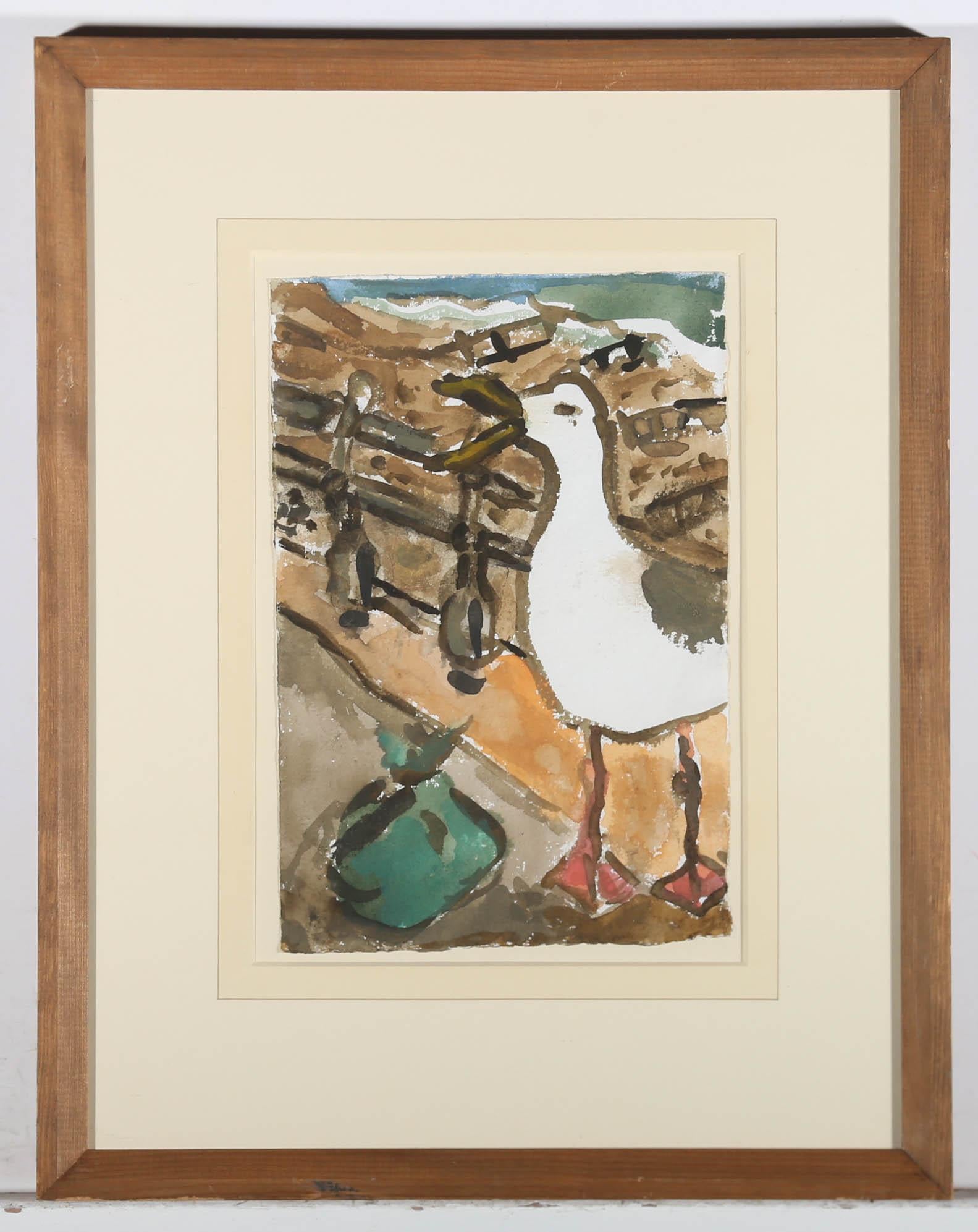 Michael Davies (b.1947) - Framed Contemporary Watercolour, Squawking Gull For Sale 2