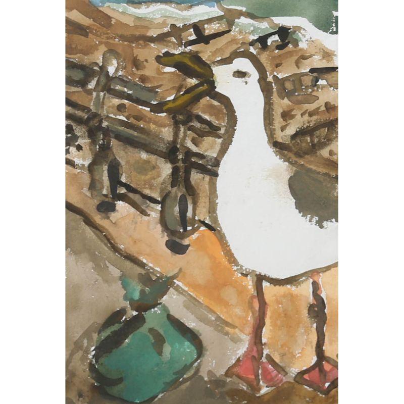 Michael Davies (b.1947) - Framed Contemporary Watercolour, Squawking Gull For Sale 1