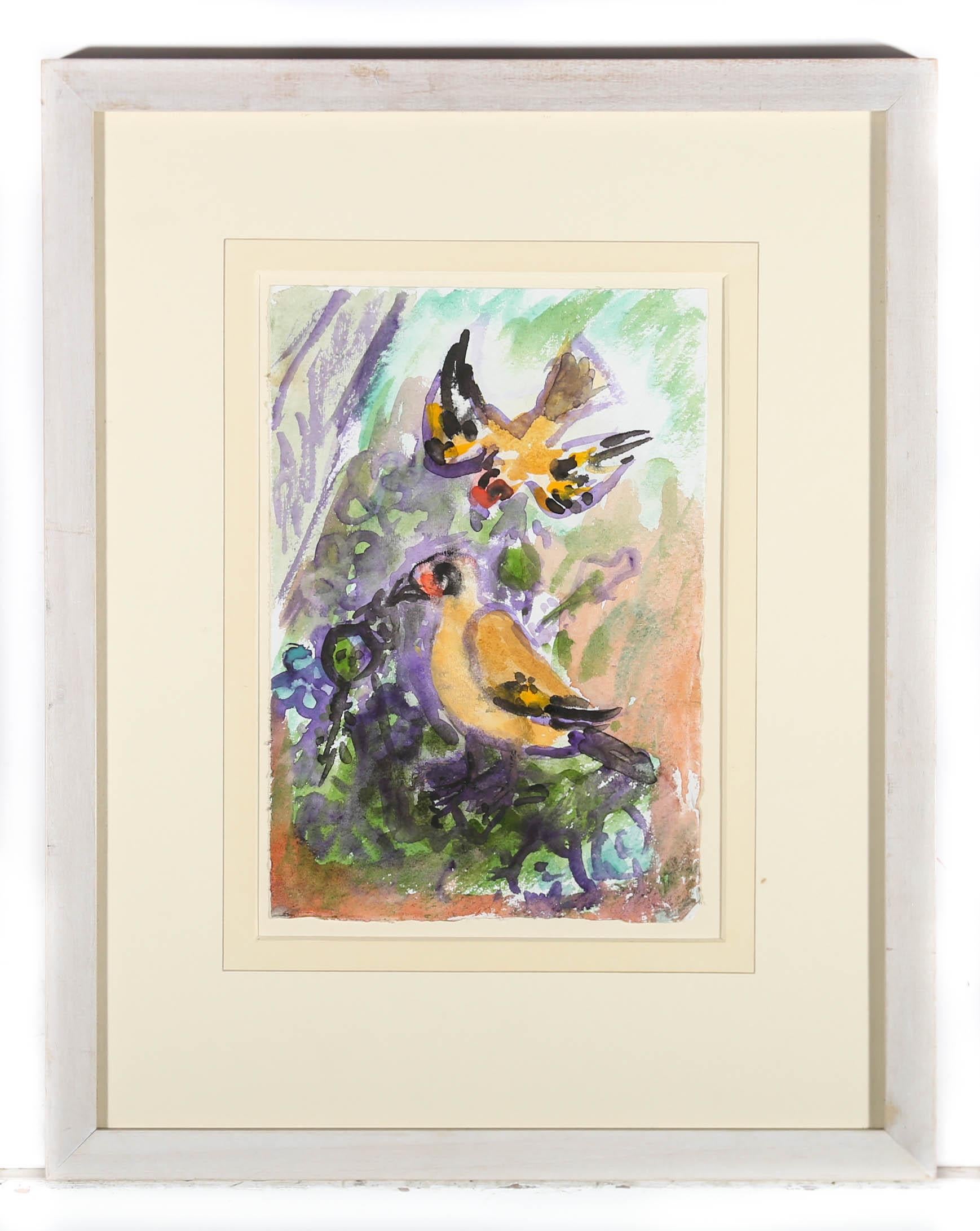 Michael Davies (b.1947) - Framed Contemporary Watercolour, Goldfinches For Sale 2