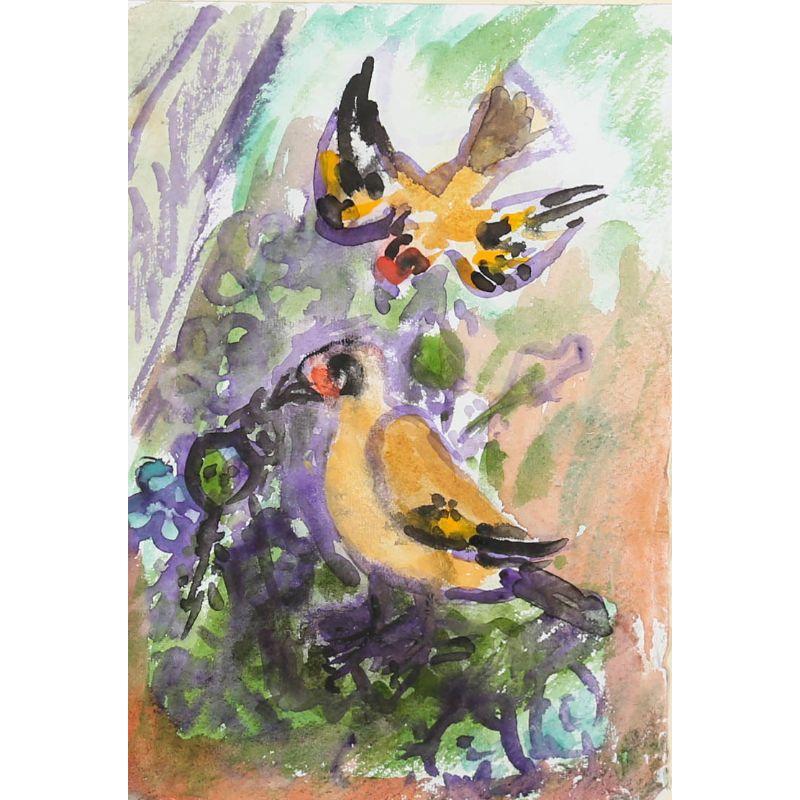 Michael Davies (b.1947) - Framed Contemporary Watercolour, Goldfinches For Sale 1