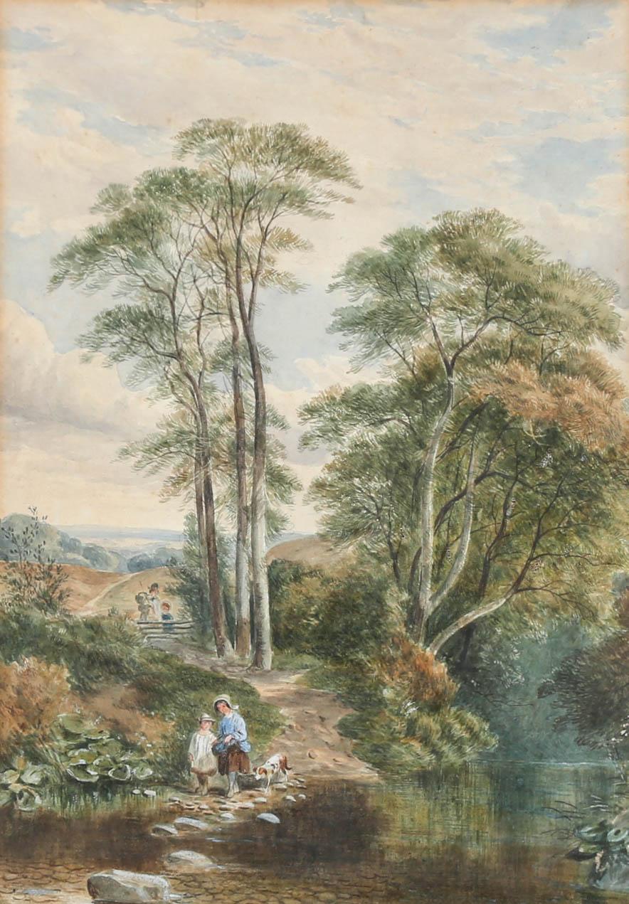 Henry Jutsum (1816-1869) - Framed Watercolour, Family River Scene For Sale 1