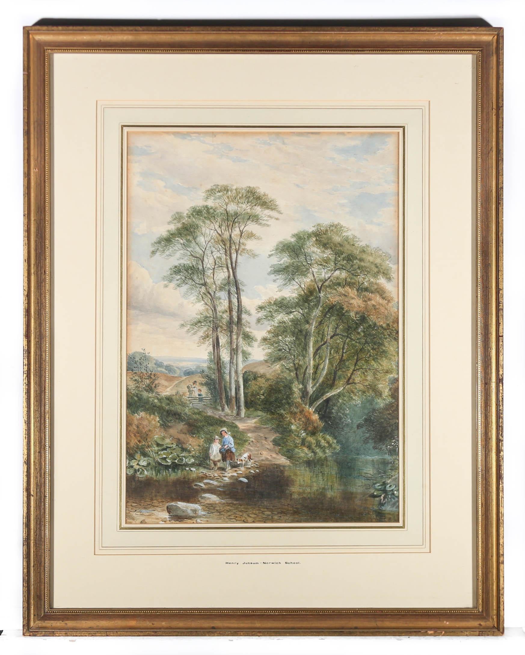 Henry Jutsum (1816-1869) - Framed Watercolour, Family River Scene For Sale 2