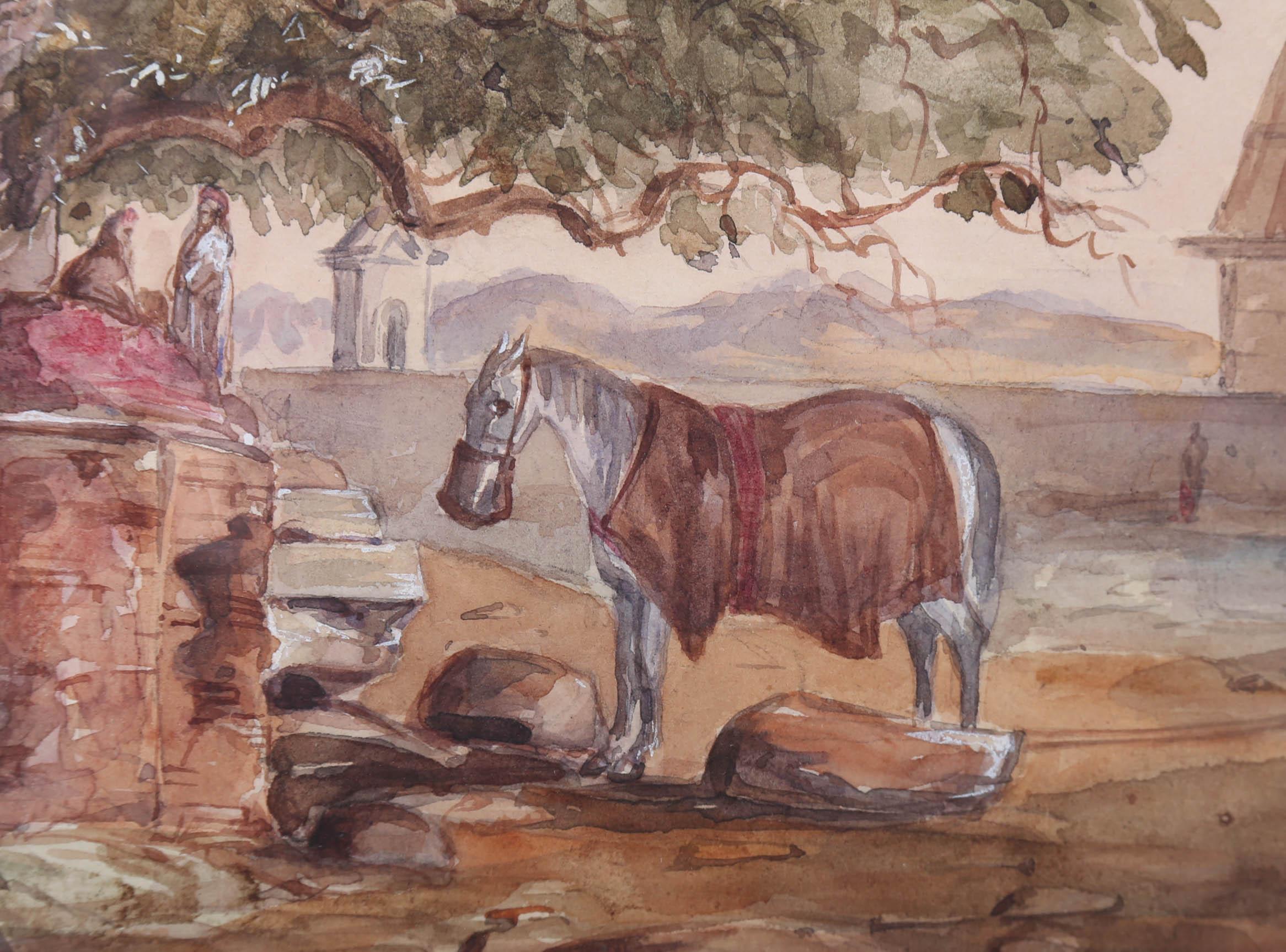 Framed Late 19th Century Watercolour - Arabian Horses For Sale 2