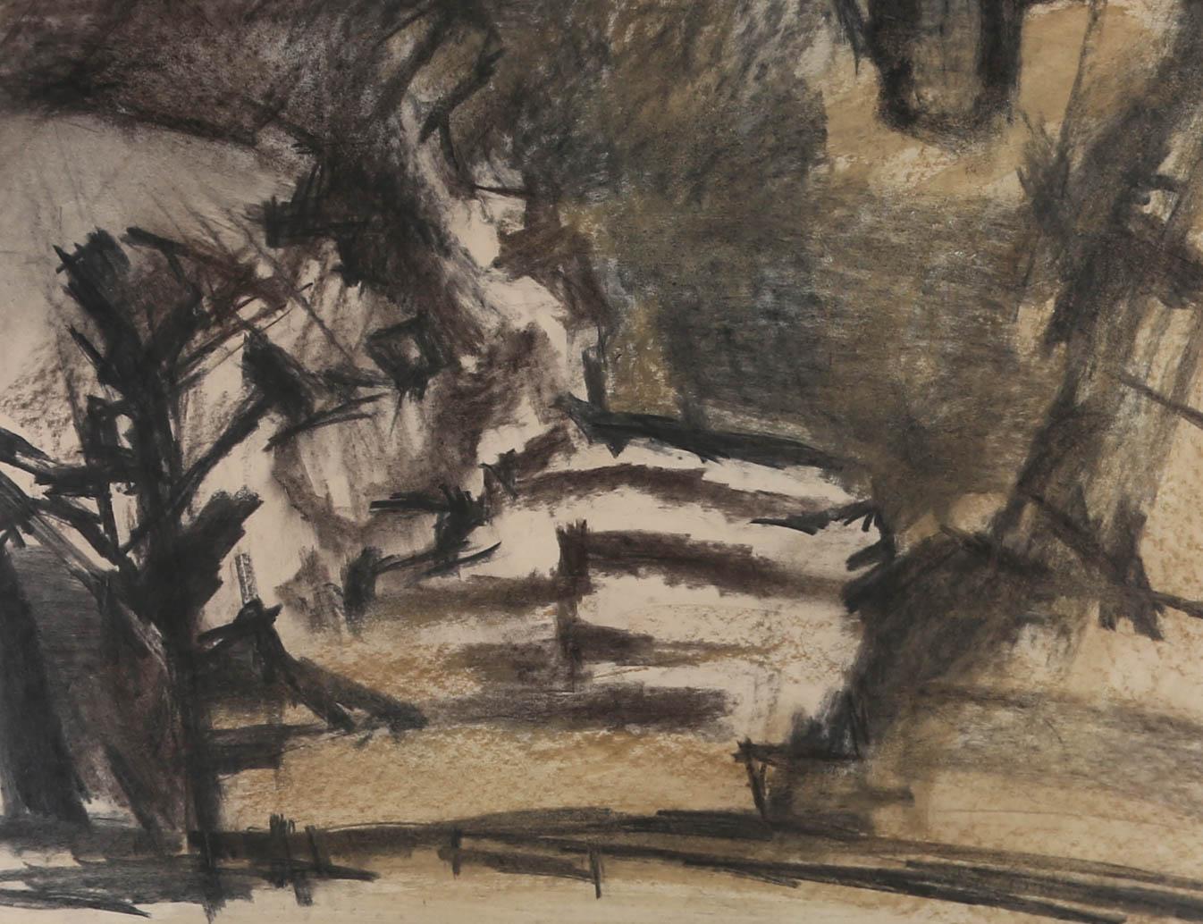 20th Century Charcoal Drawing - Abstracted Landscape - Art by Unknown