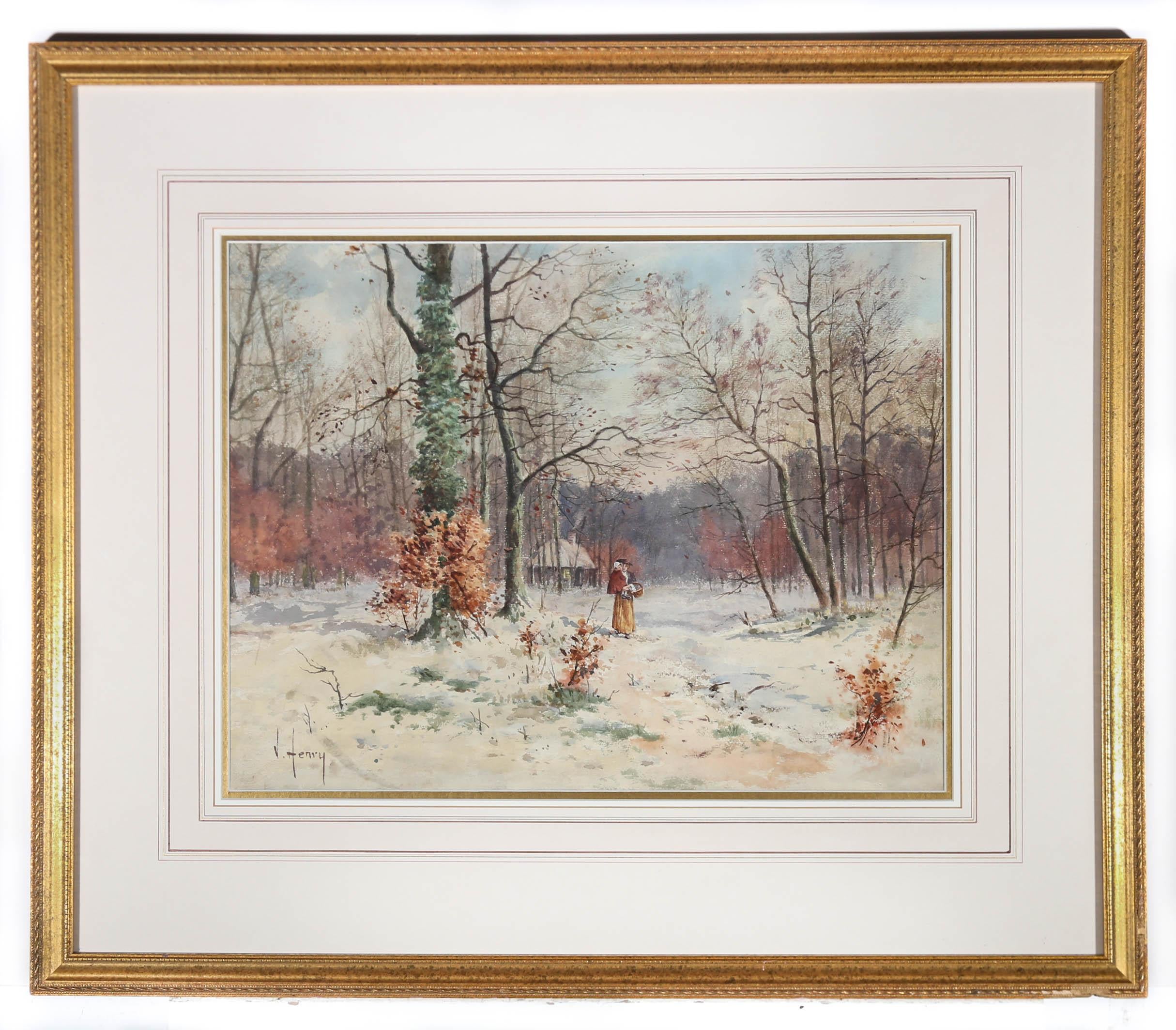 J. Henry - Framed 19th Century Watercolour, Walking Through Woods For Sale 2