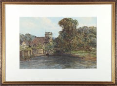 Antique Charles Brooke Branwhite (1851-1929) - Watercolour, Goring Church on the Thames