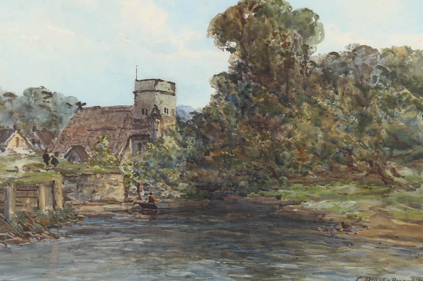 Charles Brooke Branwhite (1851-1929) - Watercolour, Goring Church on the Thames For Sale 1