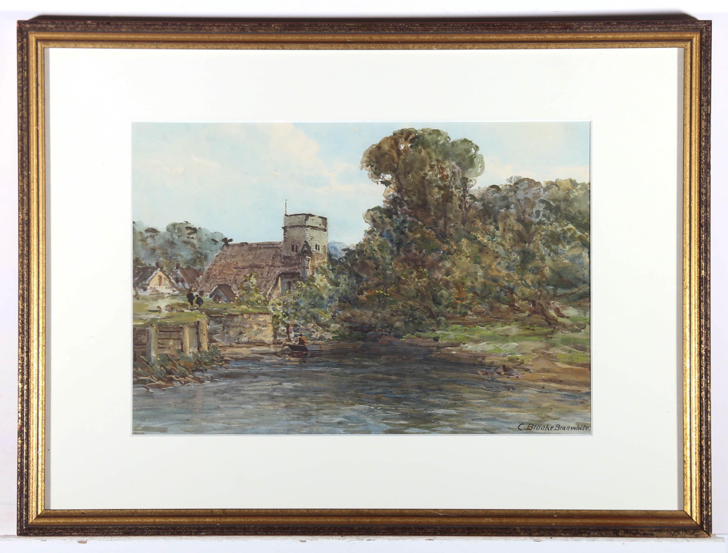 Charles Brooke Branwhite (1851-1929) - Watercolour, Goring Church on the Thames For Sale 2