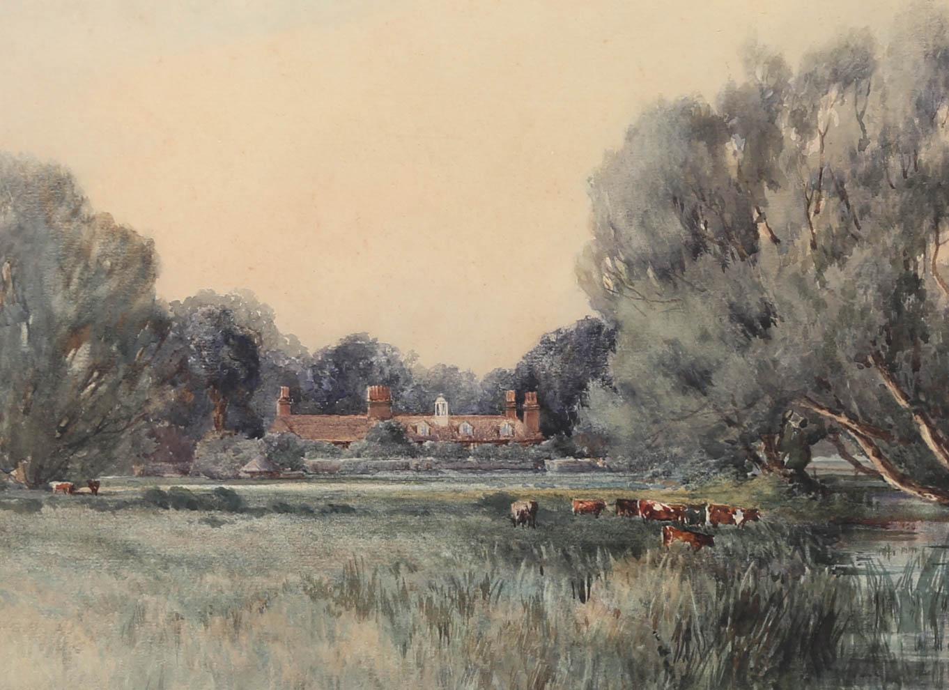 Charles Harrington (1865-1943) - Acquerello del 1925 incorniciato, Bestiame inquisitorio in vendita 1