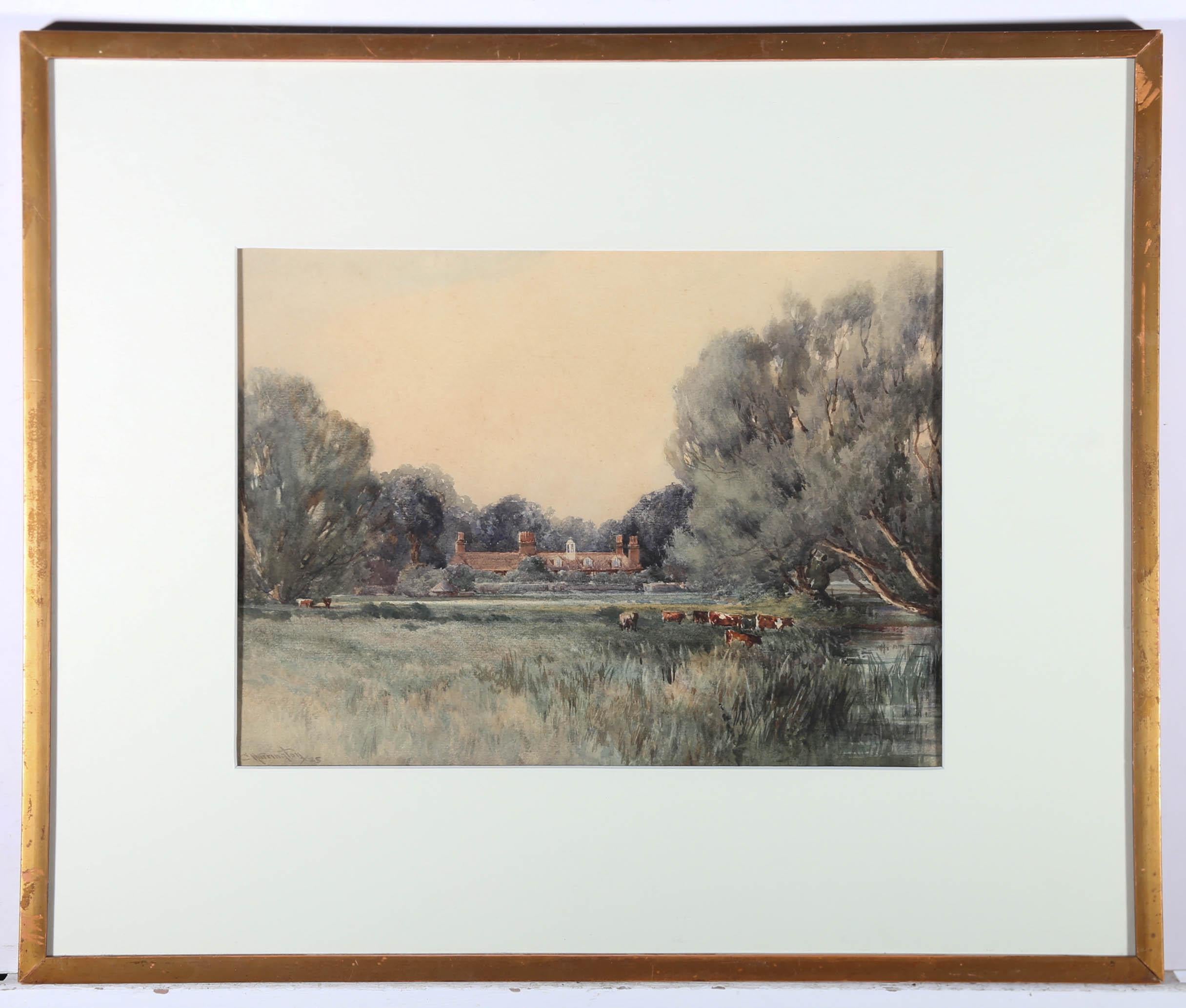 Charles Harrington (1865-1943) - Framed 1925 Watercolour, Inquisitive Cattle For Sale 2