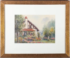 Antique Claude H. Rowbotham (1846-1949) - Framed 1909 Watercolour, Summer Cottage