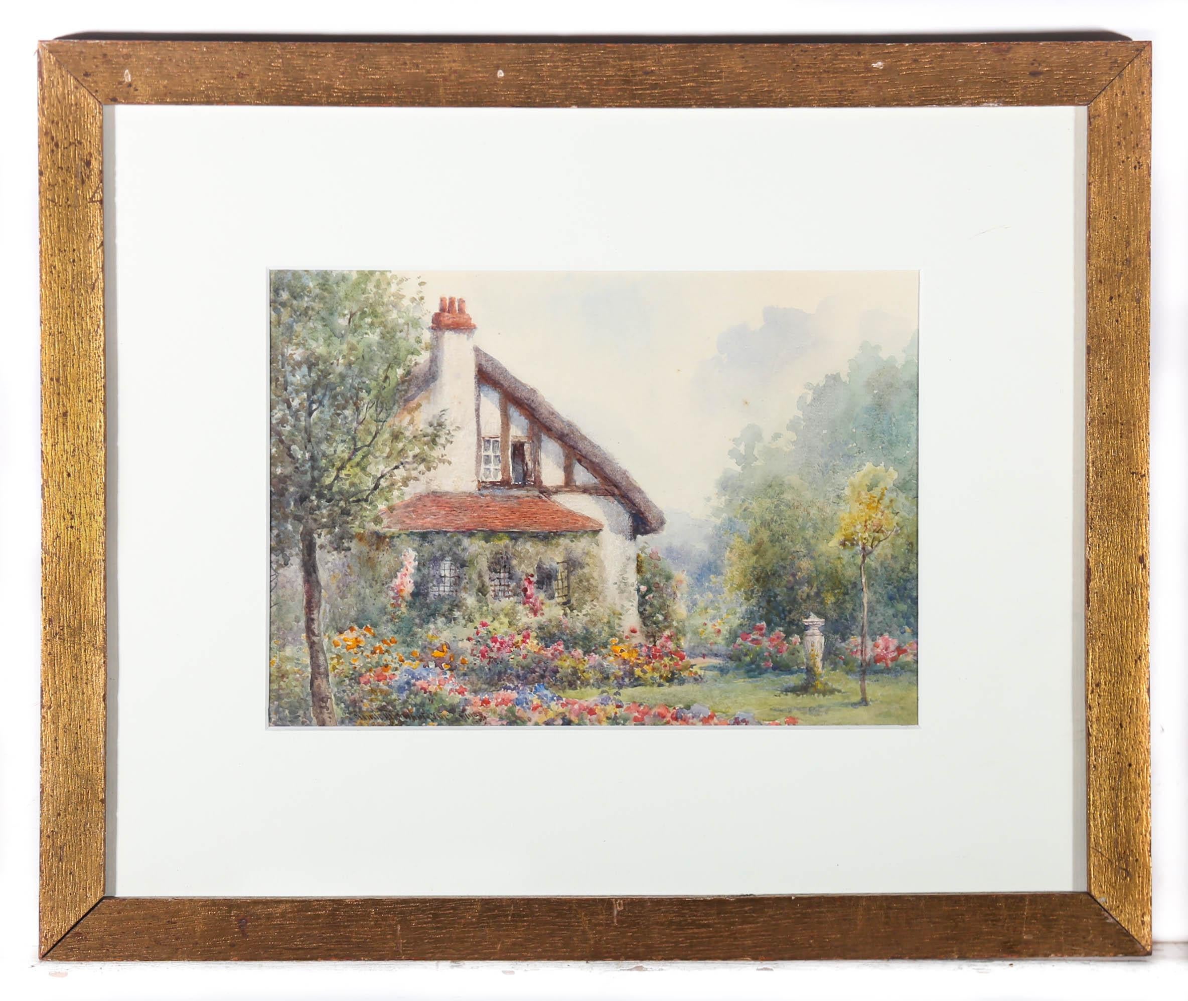 A delightful cottage garden scene by the well listed artist Claude H. Rowbotham (1846-1949). Instantly grabbing the viewers attention is a wonderful display of perennial borders in full colour. Signed and dated by the artist to the lower left. The