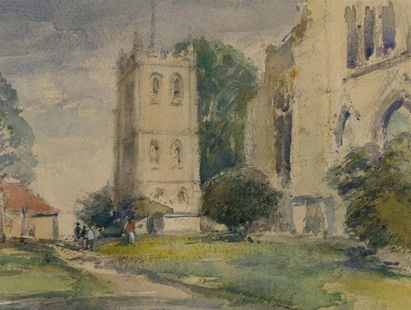 Alan Reiach (1910-1992) - Framed Watercolour, View of Berkeley Church For Sale 1