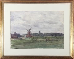 Attrib. Henry Brewer RI (1866-1950) - Watercolour, Windmill and Church Tower