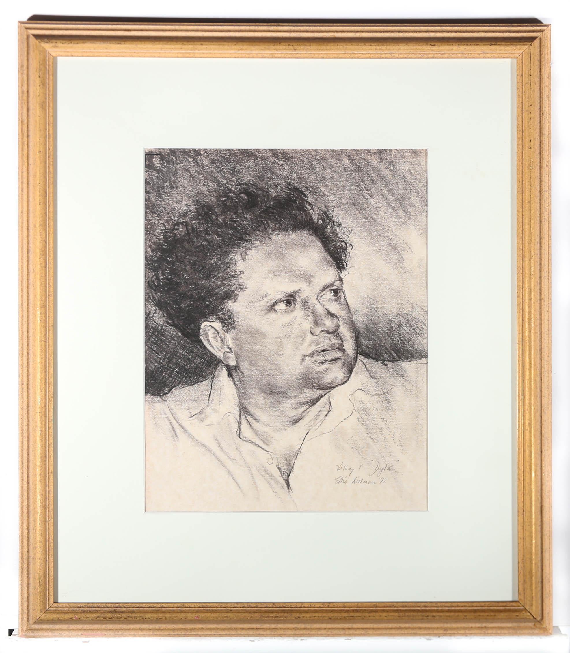 Ellie Lishman  - 1992 - Dessin au fusain, portrait de Dylan Thomas en vente 2
