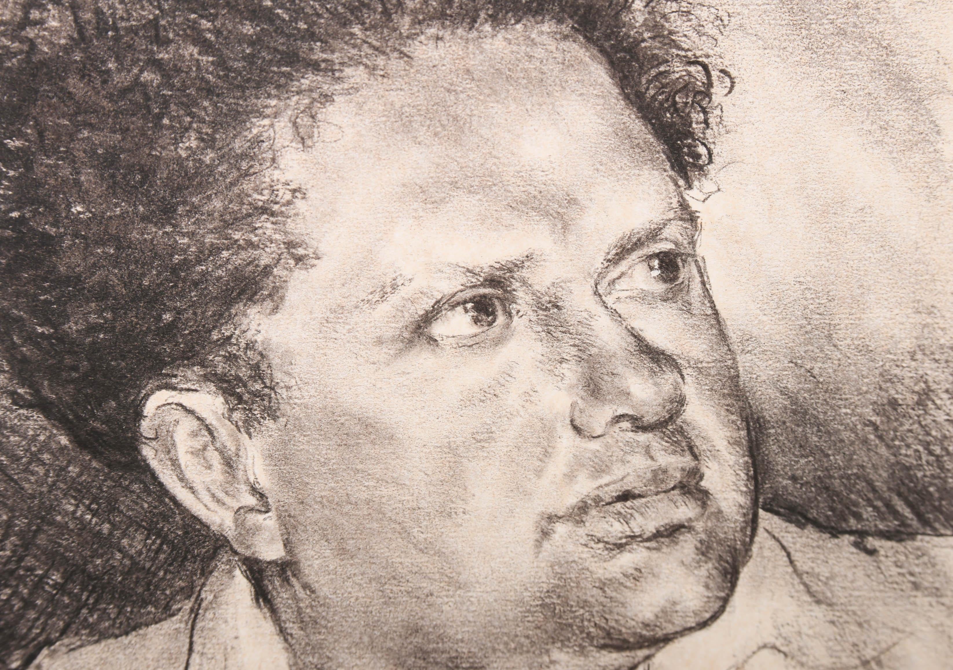 Ellie Lishman  - 1992 Charcoal Drawing, Portrait of Dylan Thomas For Sale 1
