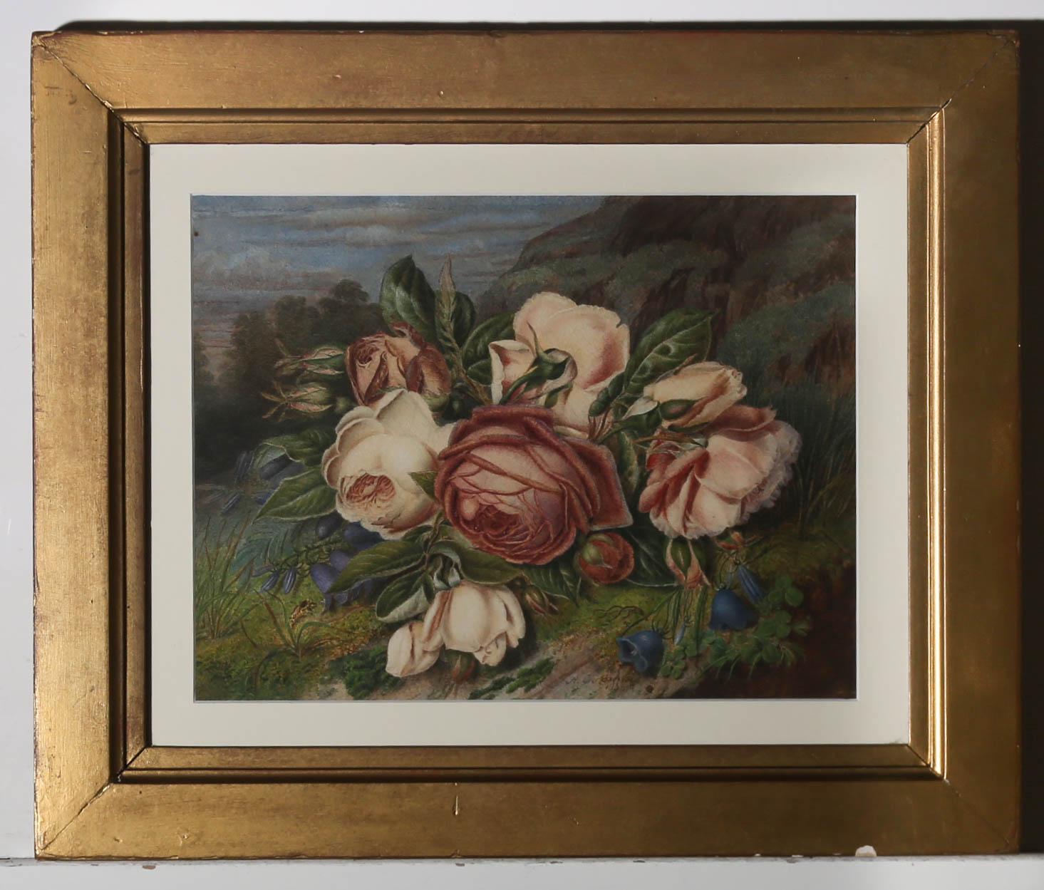 A. E. Adamson - 1865 Watercolour, Roses And Campanula For Sale 2