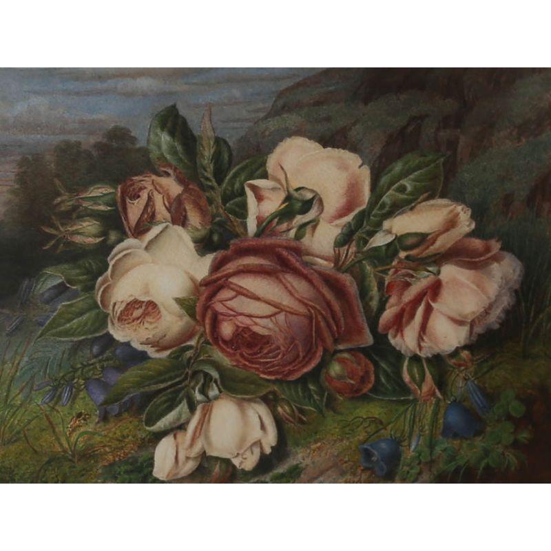 A. E. Adamson - 1865 Watercolour, Roses And Campanula For Sale 1