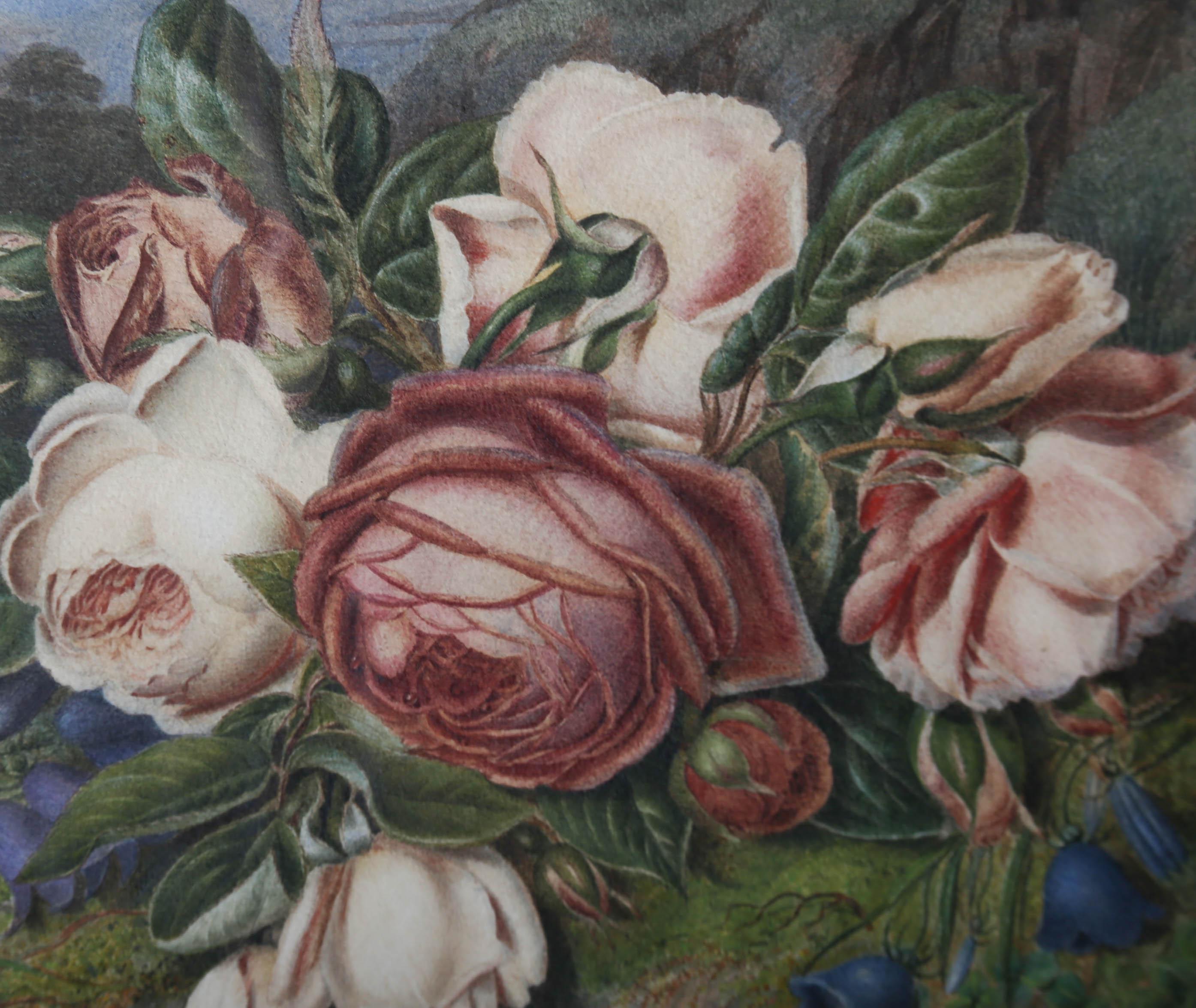A. E. Adamson - 1865 Watercolour, Roses And Campanula For Sale 4