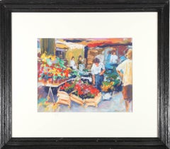 John Holt (n.1949) - Pastel del siglo XX enmarcado, Puesto de flores