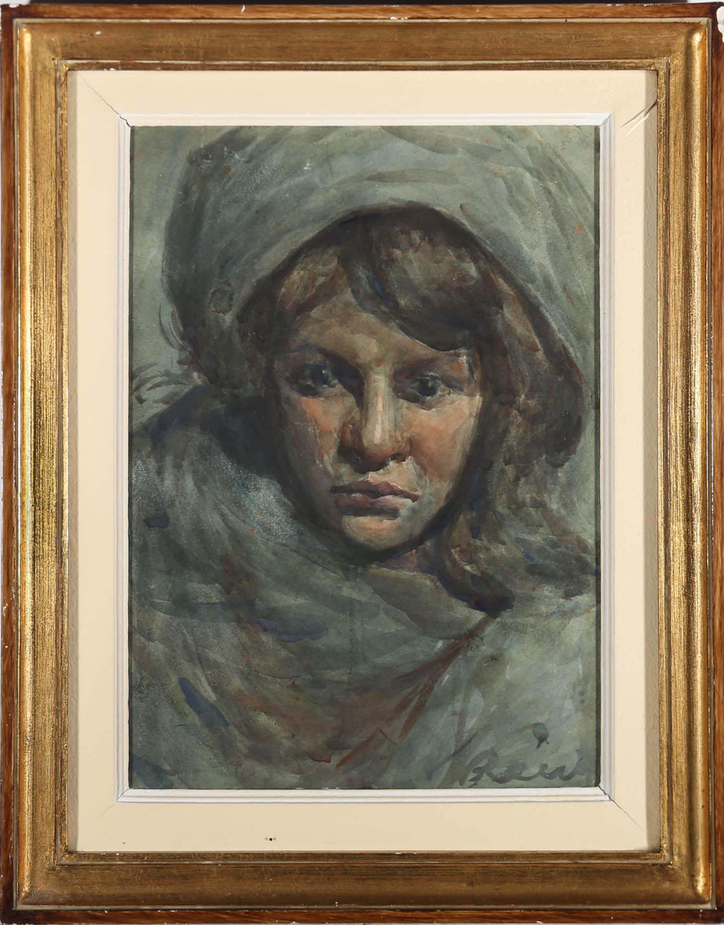 Unknown Portrait - Mid 20th Century Watercolour - A Piercing Stare