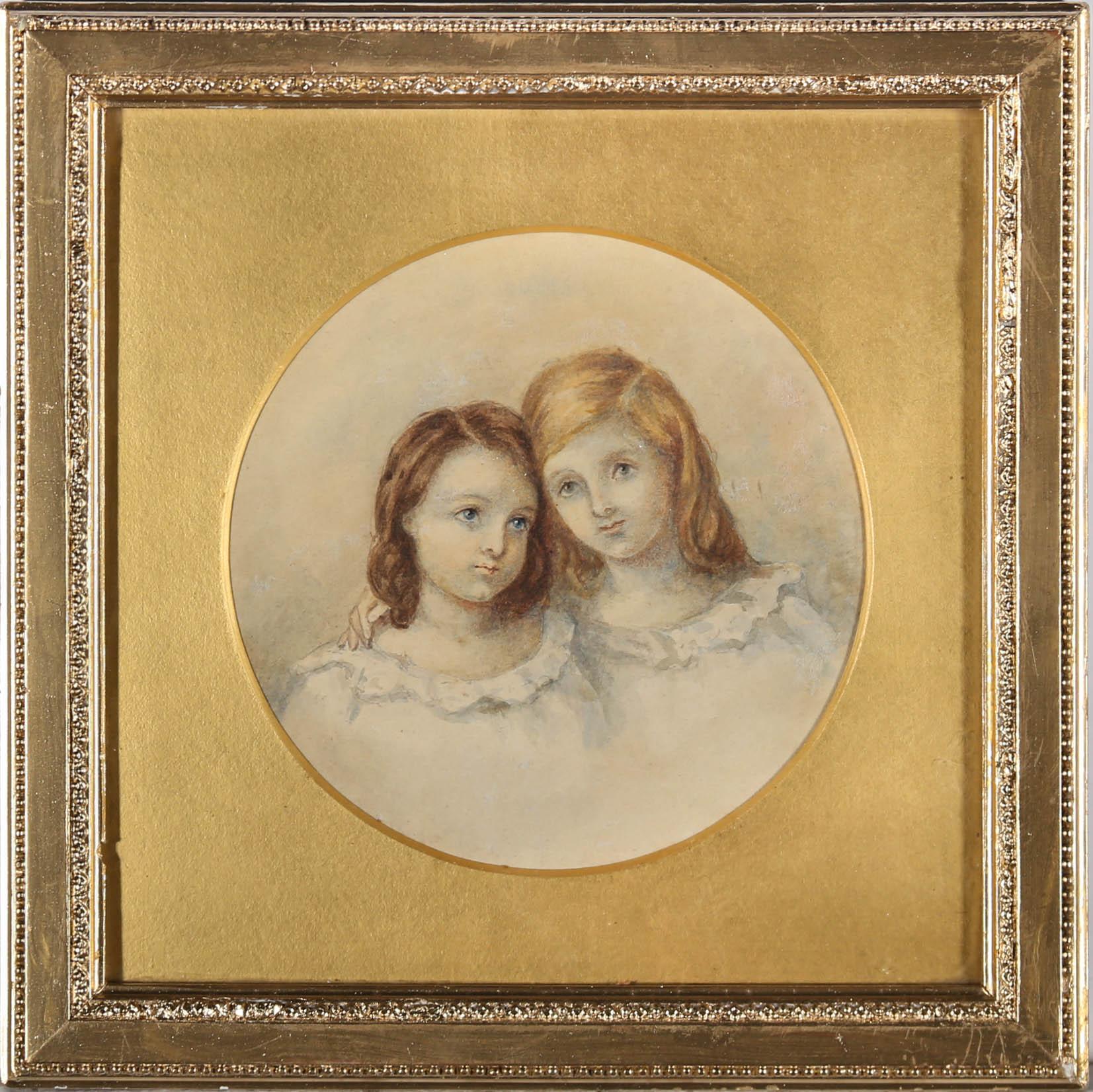 Unknown Portrait - Mid 19th Century Watercolour - Sisters