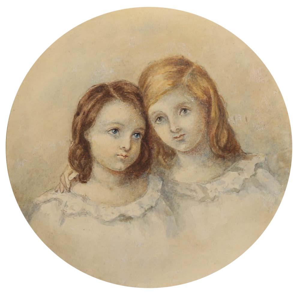 Mid 19th Century Watercolour - Sisters - Art by Unknown
