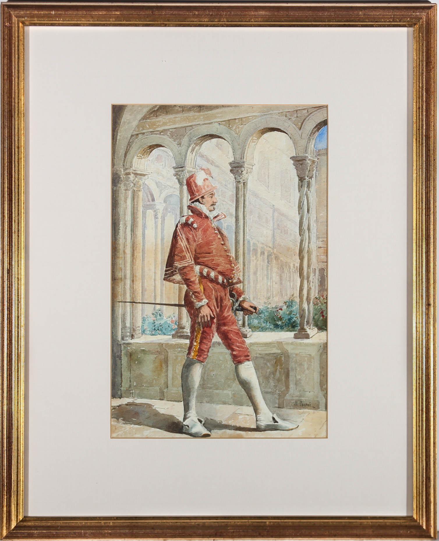 Unknown Portrait - Framed 19th Century Watercolour - Cavalier at Court