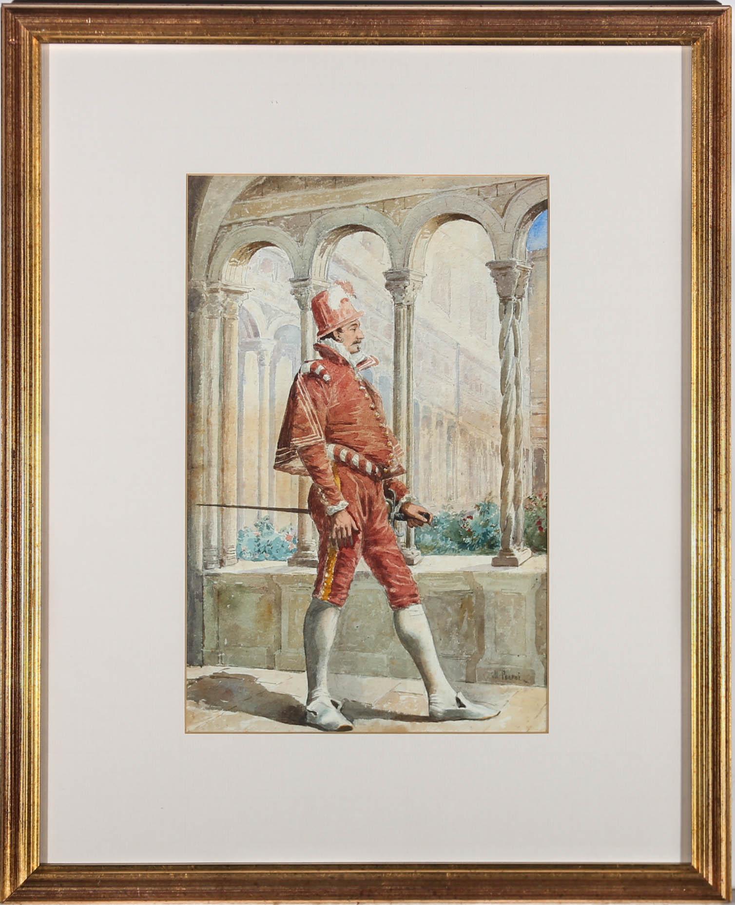 Unknown Portrait - Framed 19th Century Watercolour - Cavalier at Court