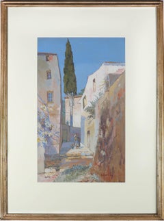 Framed Mid 20th Century Gouache - Italian Courtyard scene