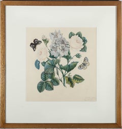 Antique Framed Georgian Watercolour - Roses & Lilies