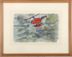Michael Davies (né en 1947) - Aquarelle contemporaine encadrée, Petit Chopper rouge