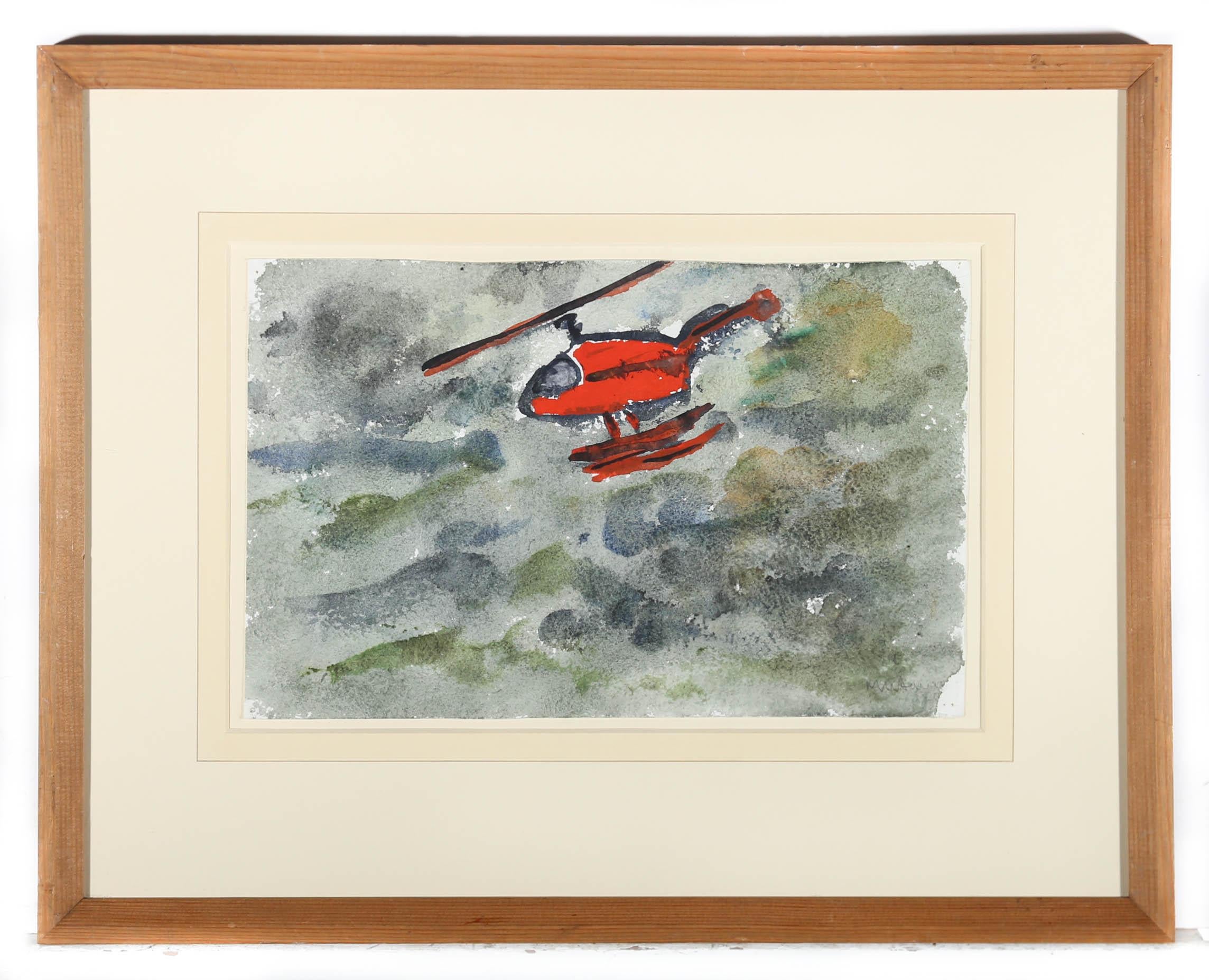 Michael Davies (b.1947) - Framed Contemporary Watercolour, Little Red Chopper For Sale 2