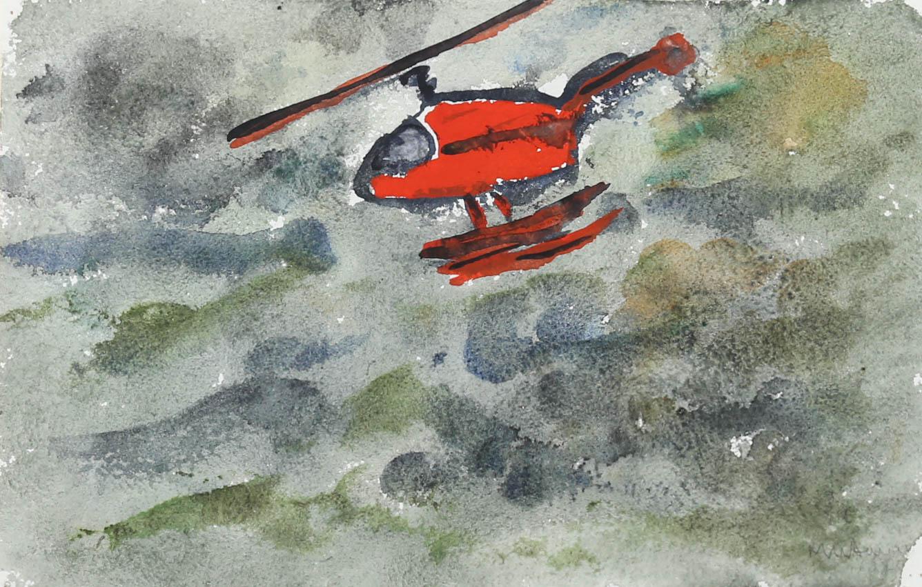Michael Davies (b.1947) - Framed Contemporary Watercolour, Little Red Chopper For Sale 1