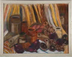 Hilary McMaster - Pastel contemporáneo enmarcado, Cebollas rojas y macetas